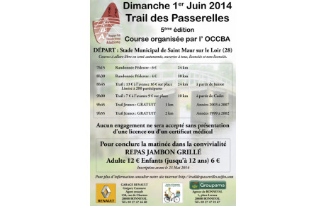 La 5è édition du trail des Passerelles, dimanche 01 juin à SAINT MAUR SUR LE LOIR