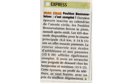 Article sur les Foulées Bonnevalaises dans l'Echorépublicain du 28/12, c'est complet!!!